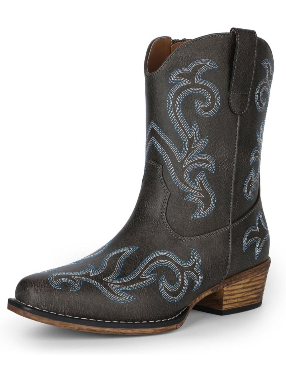DREAM PAIRS Women's Classic Brown Ankle Cowgirl Boots Square Toe Chunky Heels